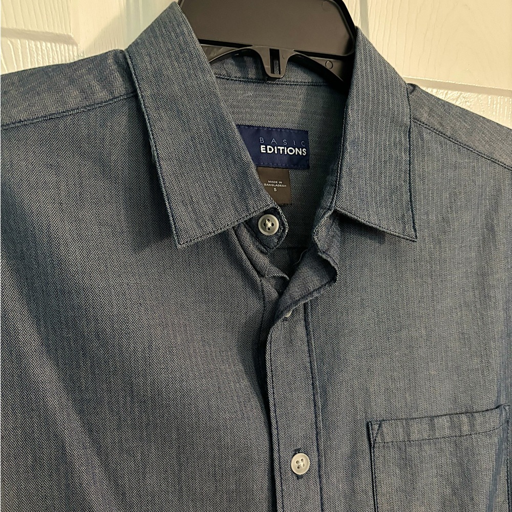 Navy blue button up dress shirt
